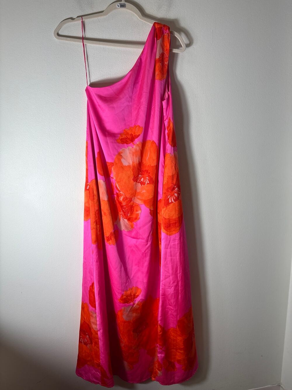 Pants Store Hot Pink Floral One Shoulder Maxi Dress Sz M